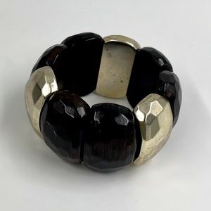 Vintage Brown and Gold Tone Elastic Bracelet